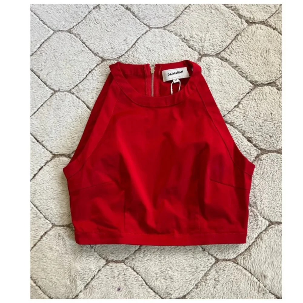 DAIMARAN Mali Women's Crop Top Satin Sleeveless Red Full Zip Size S - Picture 3 of 4